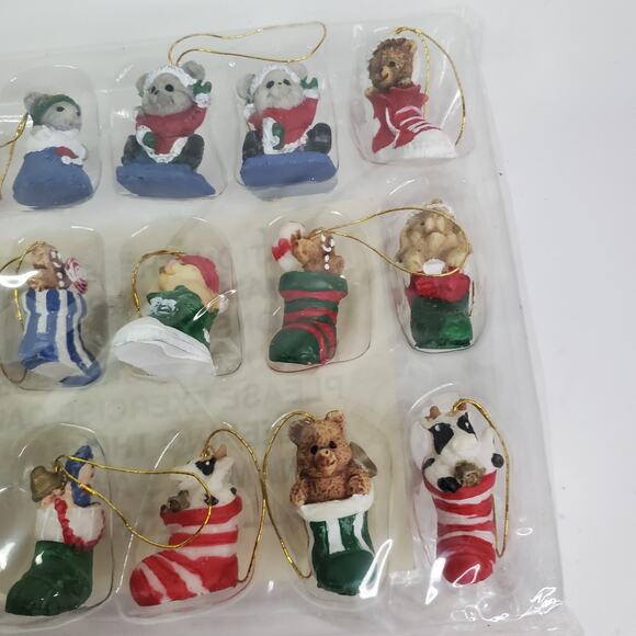 Set of 18 Stocking Critters Ornaments Christmas Hand Painted w Box VTG - Picture 11 of 12